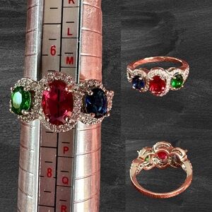 Multicolor Ring size 7-7.5. NEW with sim ruby, emerald, sapphire & diamonds